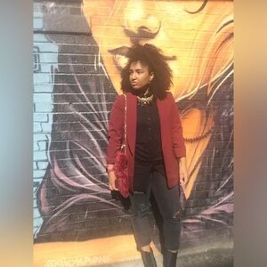 Burgundy gathered sleeve Women’s blazer